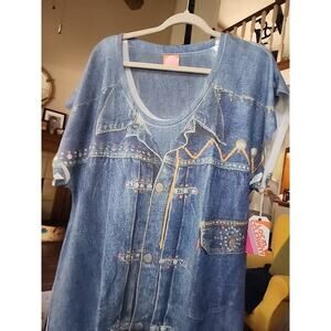 Local Celebrity Shirt Womens Small Med Oversized Retro Denim‎ Print 90s A127